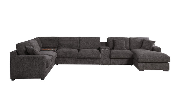 English Elm Celine Chenille Sectional Sofa with Chaise Cupholders and Built-in Charging Ports Gray B061S00805