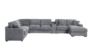 English Elm Celine Chenille Sectional Sofa with Chaise Cupholders and Built-in Charging Ports Light Gray B061S00806