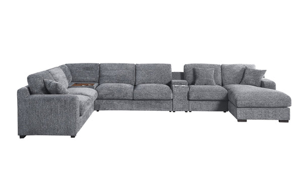 English Elm Celine Chenille Sectional Sofa with Chaise Cupholders and Built-in Charging Ports Light Gray B061S00806