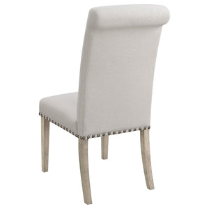 English Elm Beige Rustic Pine Upholstered Parsons Dining Chairs Set of 2 with Nailhead Trim and Rolled-Edge Back —Elegant Craftsmanship and Comfort B062P153699