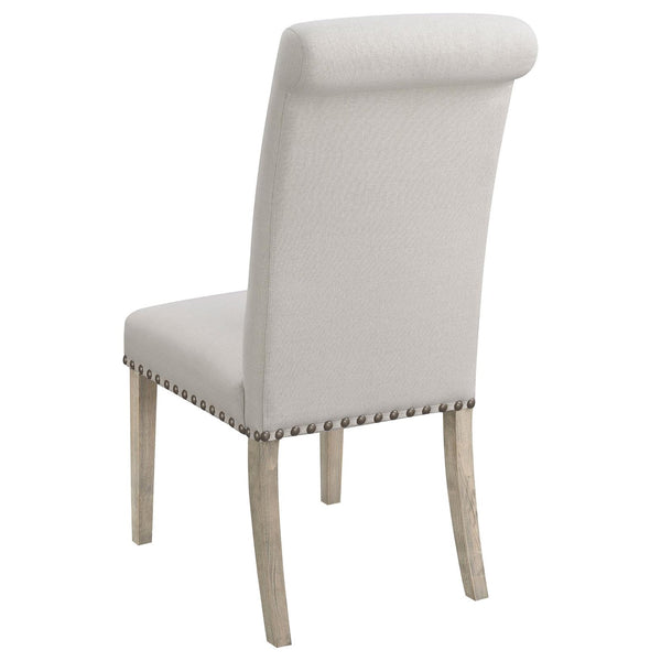 English Elm Beige Rustic Pine Upholstered Parsons Dining Chairs Set of 2 with Nailhead Trim and Rolled-Edge Back —Elegant Craftsmanship and Comfort B062P153699