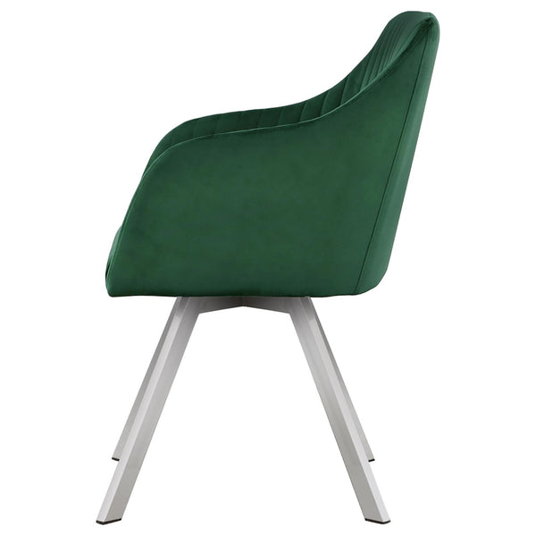 English Elm Green Velvet Channel Swivel Dining Chair with Sloped Arms, Midcentury Glam Bucket Seat on Chrome Legs B062P153687