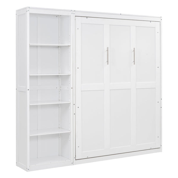 English Elm Full Size Murphy Wall Bed with Integrated Shelving Unit for Studio or Guest Room White LP000696AAK-1