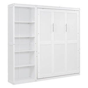 English Elm Full Size Murphy Wall Bed with Integrated Shelving Unit for Studio or Guest Room White LP000696AAK-2