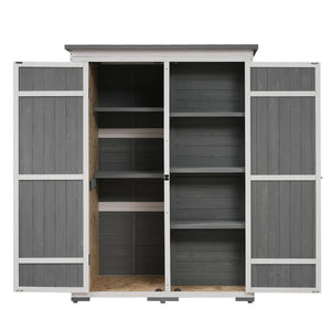 English Elm TOPMAX Outdoor 5.5ft Wood Storage Shed Cabinet with Waterproof Asphalt Roof, Lockable Doors, Sturdy White+gray SP100016AAE
