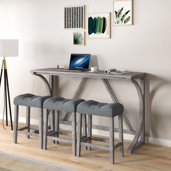 English Elm Bar Table Set with Stools Built-in Charging Outlet Industrial Loft Dining W1781P145876
