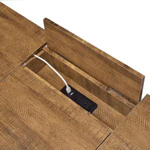 English Elm Rustic Amber Writing Desk with Hairpin Legs, Built-In Outlet, 4 Hidden Storages for Retro Charm and Functionality B062P153670