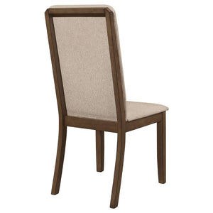 English Elm Latte Padded Side Chairs (Set of 2) — Medium Walnut Frame, High Back Comfort, Latte Twill Fabric Upholstery and Curved Legs for Dining Elegance B062P153697