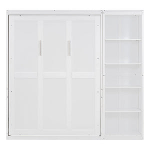 English Elm Full Size Murphy Wall Bed with Integrated Shelving Unit for Studio or Guest Room White LP000696AAK-1