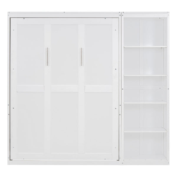English Elm Full Size Murphy Wall Bed with Integrated Shelving Unit for Studio or Guest Room White LP000696AAK-1