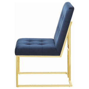 English Elm Tufted Velvet Dining Chair Set of 2 – Blue Button-Tufted Upholstered Seats with Chrome Sled Legs B062P153698