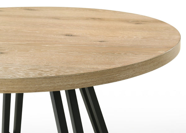 English Elm Tate 47 Inch Round Dining Table Distressed Oak Veneer Top with Industrial Metal Base B061S00784