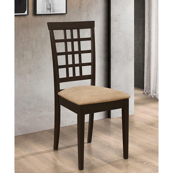 English Elm Cappuccino Lattice Back Side Chairs (Set of 2) — Two-Tone Wood Dining Seats with Peat Cushions, 37.25" H B062P153705