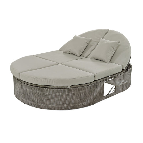 English Elm TOPMAX Outdoor Sun Bed Double Daybed with PE Rattan, 3-Position Recline, Thick Cushions & Trays Gray SP100015AAE