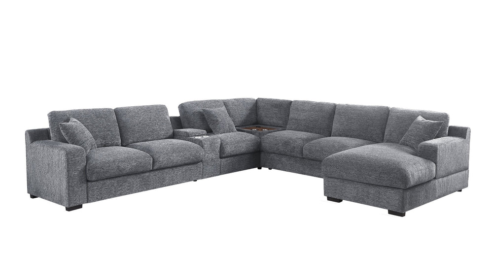 English Elm Celine Chenille Sectional Sofa with Chaise Cupholders and Built-in Charging Ports Light Gray B061S00806