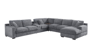 English Elm Celine Chenille Sectional Sofa with Chaise Cupholders and Built-in Charging Ports Light Gray B061S00806