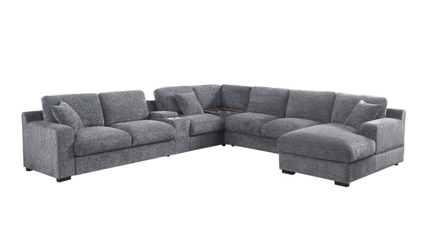 English Elm Celine Chenille Sectional Sofa with Chaise Cupholders and Built-in Charging Ports Light Gray B061S00806