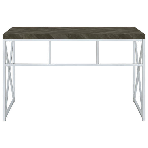 English Elm Rustic Modern Grey Herringbone Writing Desk with Chrome Accents — Durable Metal Frame, Sleek Office Style B062P153674