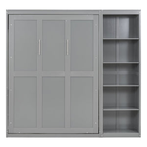 English Elm Full Size Murphy Wall Bed with Integrated Shelving Unit for Studio or Guest Room Gray LP000696AAE-1