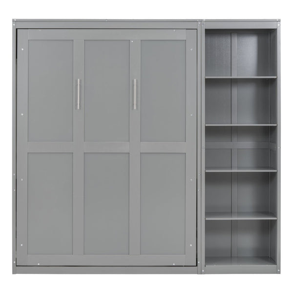 English Elm Full Size Murphy Wall Bed with Integrated Shelving Unit for Studio or Guest Room Gray LP000696AAE-1