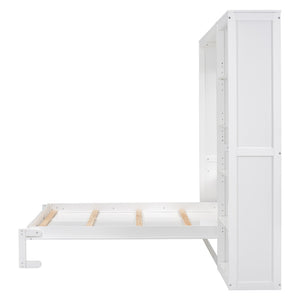 English Elm Full Size Murphy Wall Bed with Integrated Shelving Unit for Studio or Guest Room White LP000696AAK-1