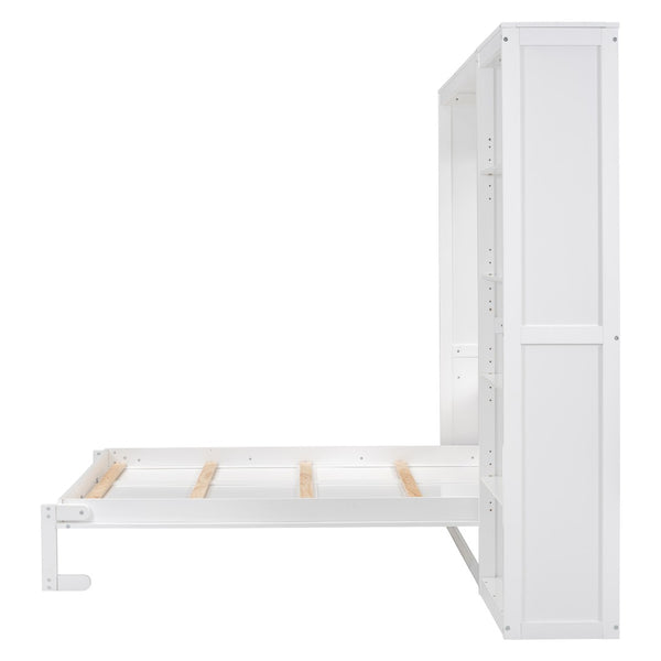 English Elm Full Size Murphy Wall Bed with Integrated Shelving Unit for Studio or Guest Room White LP000696AAK-2