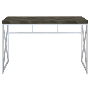 English Elm Rustic Modern Grey Herringbone Writing Desk with Chrome Accents — Durable Metal Frame, Sleek Office Style B062P153674