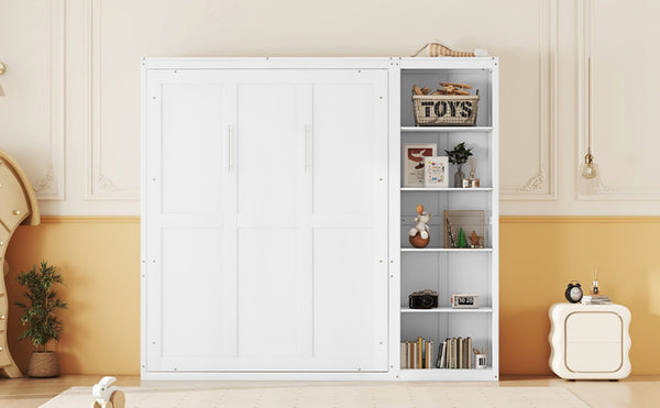 English Elm Full Size Murphy Wall Bed with Integrated Shelving Unit for Studio or Guest Room White LP000696AAK-2