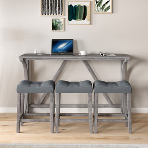 English Elm Bar Table Set with Stools Built-in Charging Outlet Industrial Loft Dining W1781P145876