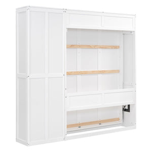 English Elm Full Size Murphy Wall Bed with Integrated Shelving Unit for Studio or Guest Room White LP000696AAK-1