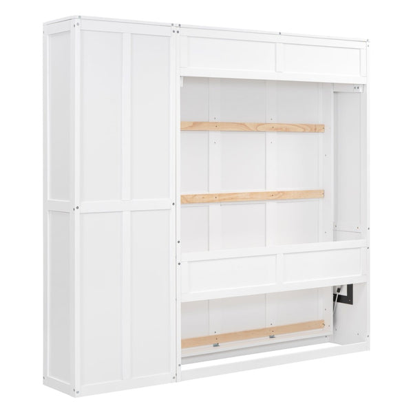English Elm Full Size Murphy Wall Bed with Integrated Shelving Unit for Studio or Guest Room White LP000696AAK-2