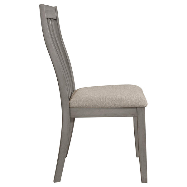 English Elm Grey Padded Side Chair Set of 2 – Coastal Grey Finish, Beige Upholstery, Curved Asian Hardwood Design B062P153692