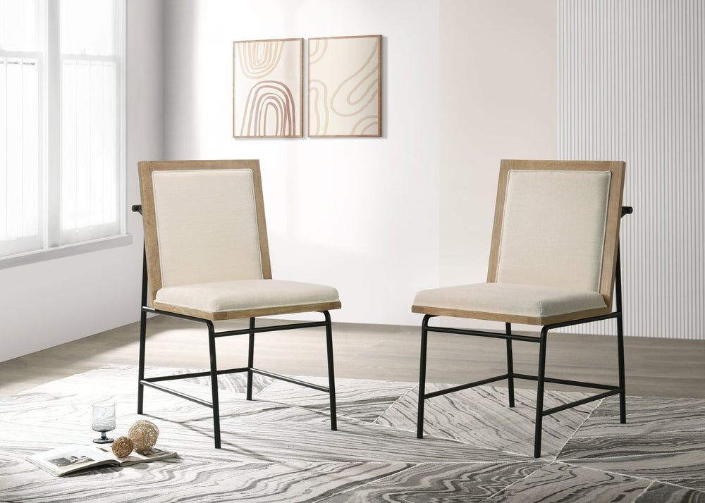English Elm Torrance Oak Finish Dining Chair Set with Cream Seat and Slim Black Metal Legs B061P159841