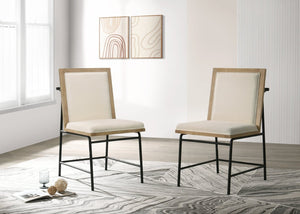 English Elm Torrance Oak Finish Dining Chair Set with Cream Seat and Slim Black Metal Legs B061P159841