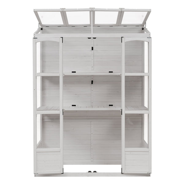 English Elm TOPMAX 78-inch Wooden Greenhouse Walk-In with 4 Skylights, 2 Folding Shelves & Anti-Fall Stability White SP100017AAK