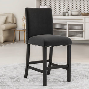 English Elm 5-piece Counter Height Dining Set Faux Marble Table Velvet Chairs Silver Nail Trim Black W504S00267