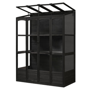 English Elm TOPMAX 78-inch Wooden Greenhouse Walk-In with 4 Skylights, 2 Folding Shelves & Anti-Fall Stability Black SP100017AAB
