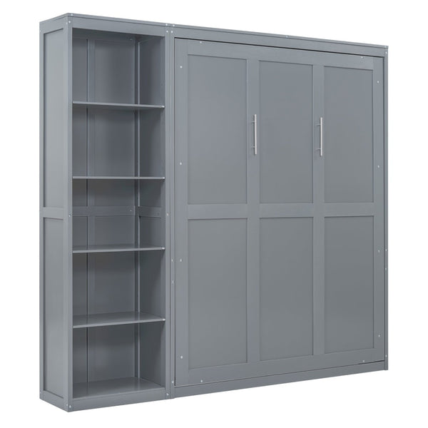 English Elm Queen Murphy Wall Bed with Side Shelving Folds Flush Into Mdf Cabinet for Studio Rooms LP000697AAE-1