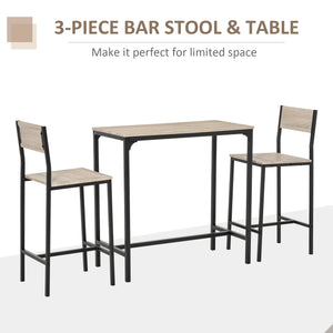 English Elm 3 Piece Bar Table and Chairs Industrial Counter Height Set for 2 — Space-Saving Natural Breakfast Nook, Sturdy W2225P155076