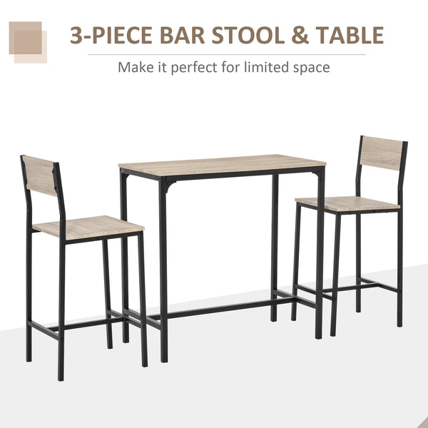 English Elm 3 Piece Bar Table and Chairs Industrial Counter Height Set for 2 — Space-Saving Natural Breakfast Nook, Sturdy W2225P155076