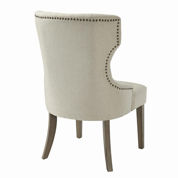 English Elm Beige Upholstered Wingback Tufted Dining Chair with Rustic Smoke Finish — Chic, Supportive Design B062P153710