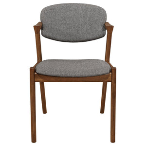 English Elm Dark Walnut Mid-Century Dining Chairs Set of 2 with Zigzag Arm Design, Grey Upholstery, Durable Finish B062P153712