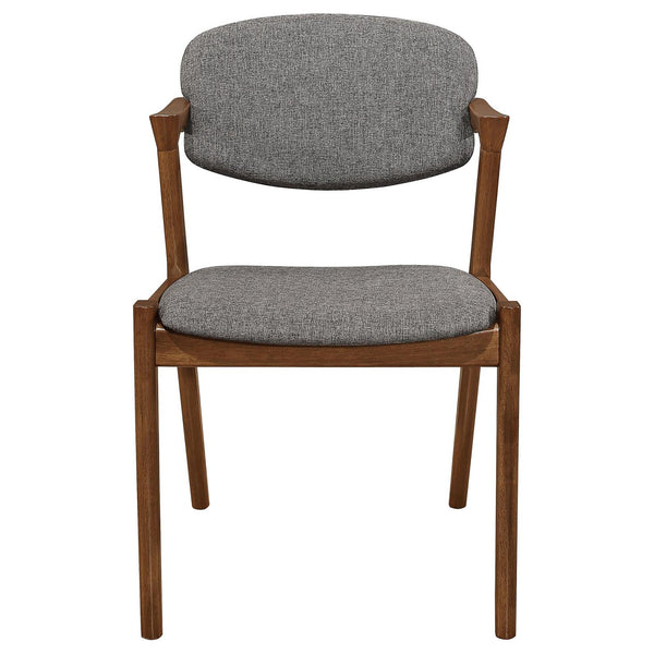 English Elm Dark Walnut Mid-Century Dining Chairs Set of 2 with Zigzag Arm Design, Grey Upholstery, Durable Finish B062P153712