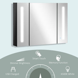 English Elm Kleankin Modern Led Lighted Medicine Cabinet With Mirror, Usb Charging, 3 Cupboards & Soft-Close Doors W2225P155073