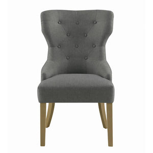 English Elm Grey Tufted Wingback Dining Chair in Rustic Smoke Finish, Upholstered Grey Polyester, Sturdy Rubberwood Frame, Elegant Support and Timeless Chic B062P153716