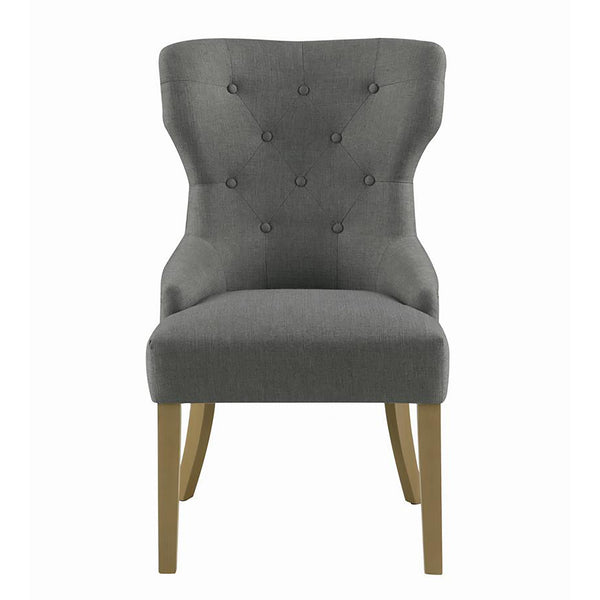English Elm Grey Tufted Wingback Dining Chair in Rustic Smoke Finish, Upholstered Grey Polyester, Sturdy Rubberwood Frame, Elegant Support and Timeless Chic B062P153716