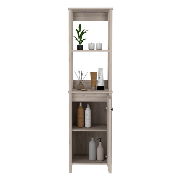 English Elm Linen Tall Bathroom Storage Cabinet 62" High with Five Open Shelves and Adjustable Interior Shelving Gray 33.85 L x 22.83 W x 7.09 H B097133249