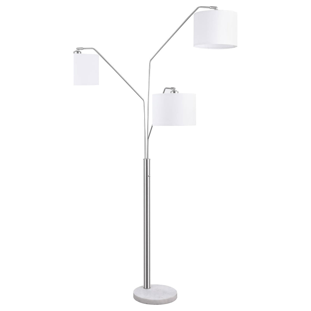 English Elm White Modern Trio Drum Shade Floor Lamp with Marble Base, Dimmer, Stain Nickel Accent — Sleek Lighting Fixture for Living Room B062P153738