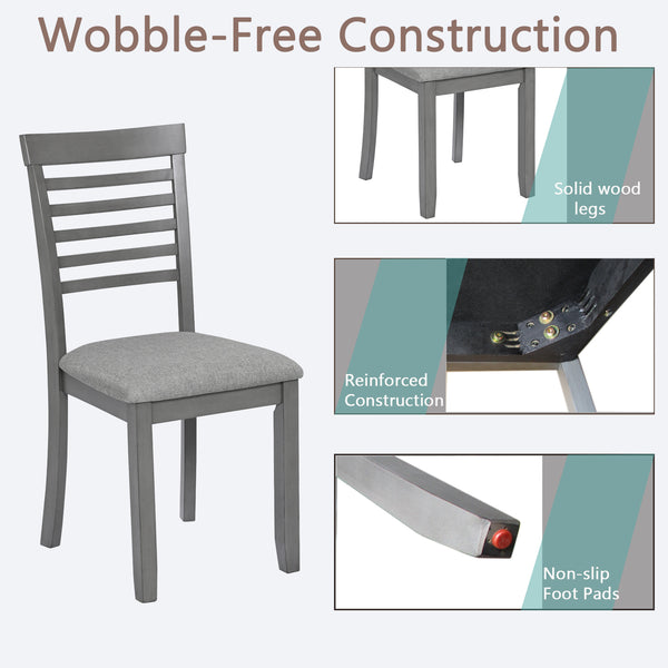 English Elm Wooden Solid Wood Dining Chairs Set of 4 with Ergonomic Ladder Back, Foam Linen Seats, Non-Slip Pads Gray W1998126409