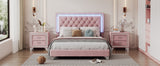 English Elm Full Size Upholstered Bed Frame With Led Lights,Modern Velvet Platform Bed With Tufted Headboard,Pink